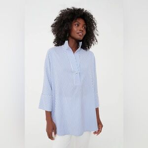 $168 TUCKERNUCK Blue Stripe Willow Blouse, Size XXL